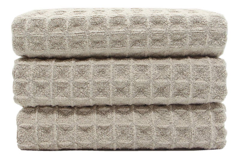 VeraSong Waffle Weave Absorbent Kitchen Dish Towels - Thick Microfiber 16Inch x 24Inch 3 Pack Khaki - Image 2